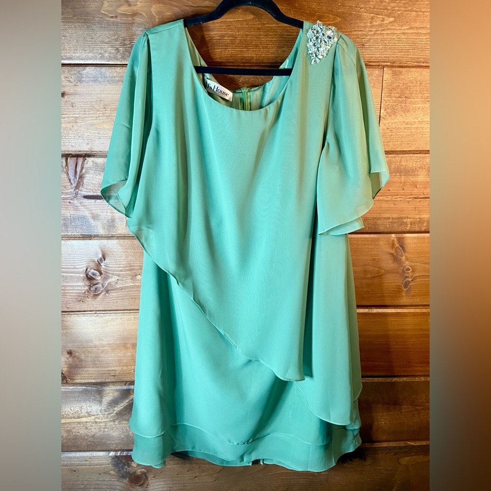 JJs House Green Dress with Embellished Shoulder